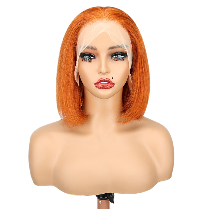 Kinnis Ginger Orange Color Bob Wigs Straight Hair 13x4 HD Lace Front Wigs Human Hair Wig