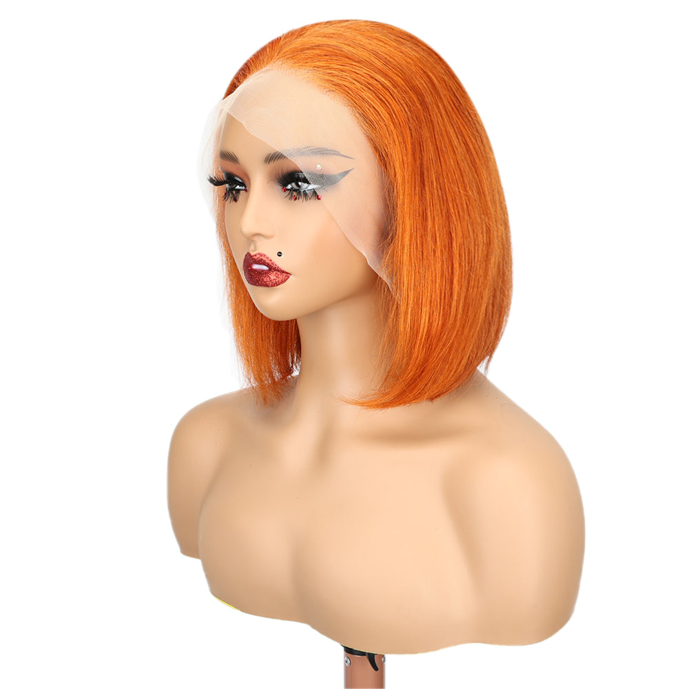 Kinnis Ginger Orange Color Bob Wigs Straight Hair 13x4 HD Lace Front Wigs Human Hair Wig