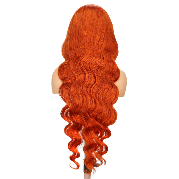 Kinnis Orange Ginger Colored Body Wave 4x4 Lace Closure Wigs With Baby Hair