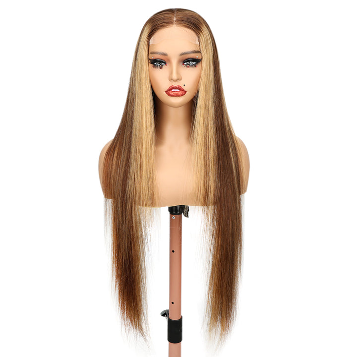 Kinnis Honey Blonde Highlight 4x4 Lace Closure Straight #P4/27 Highlight Wig Human Hair Wig