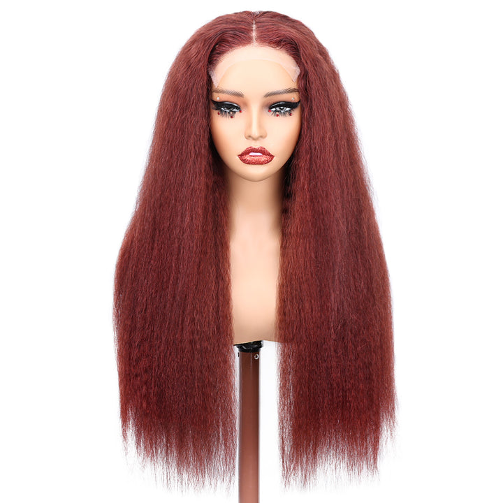 Kinnis Reddish Brown #33 Auburn Color Kinky Straight 5x5 HD Lace Closure Human Hair Wig