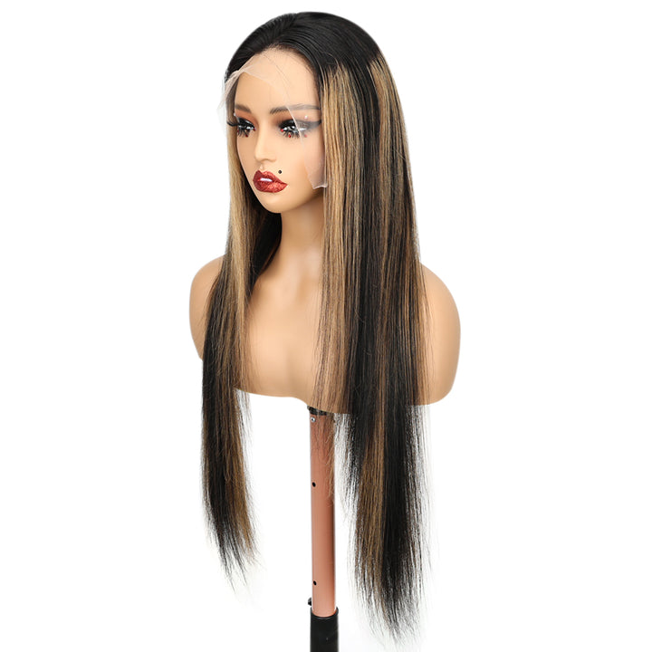 Kinnis Straight Ombre Highlight #1B/27 Color 13x6 Transparent HD Lace Front Wig Human Hair Wig