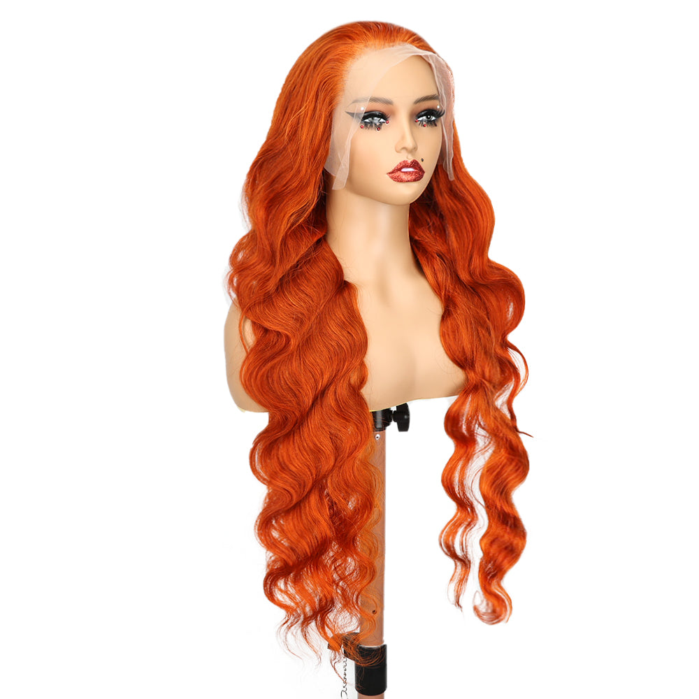 Kinnis Orange Ginger Colored Body Wave 4x4 Lace Closure Wigs With Baby Hair