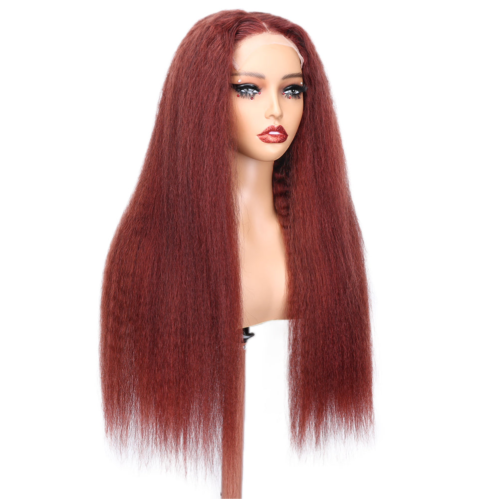 Kinnis Reddish Brown #33 Auburn Color Kinky Straight 5x5 HD Lace Closure Human Hair Wig