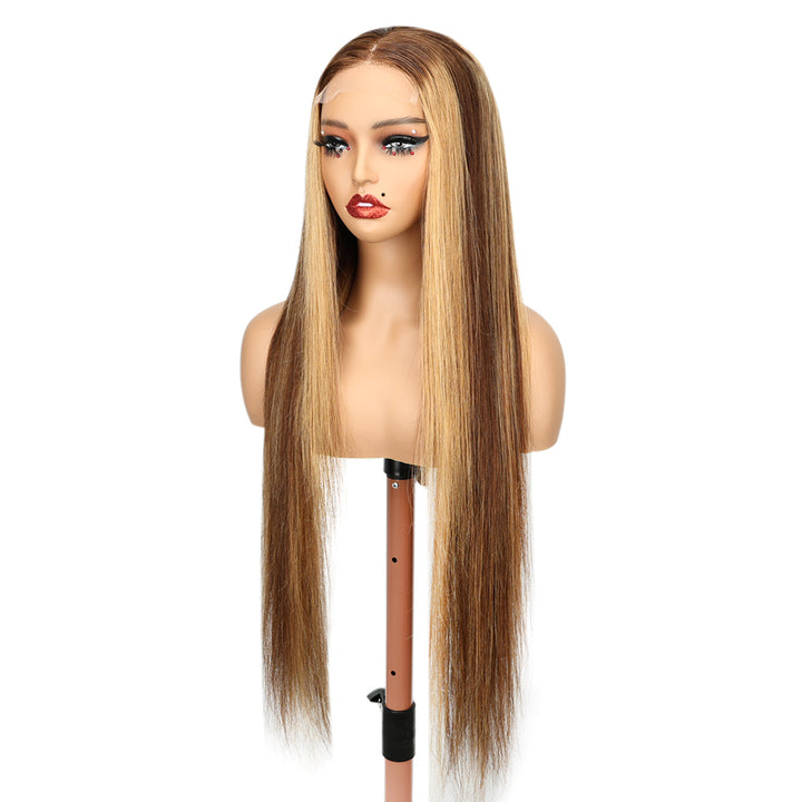 Kinnis Honey Blonde Highlight 4x4 Lace Closure Straight #P4/27 Highlight Wig Human Hair Wig