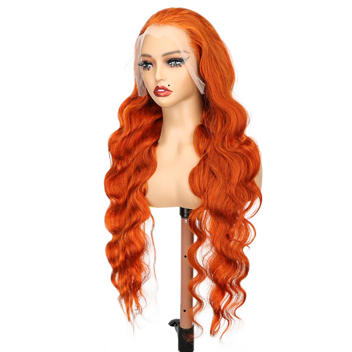 Kinnis Orange Ginger Colored Body Wave 4x4 Lace Closure Wigs With Baby Hair