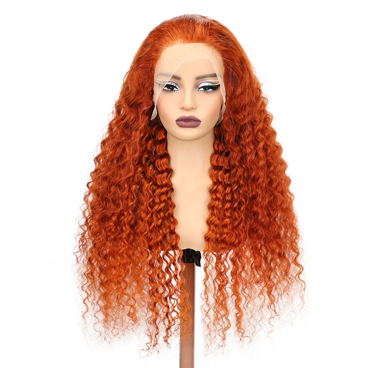 Kinnis Deep Wave Ginger Orange 13x6 HD Lace Frontal Pre Plucked Transparent Lace Wig