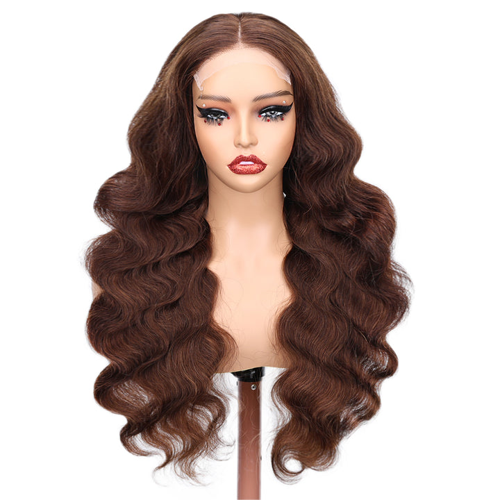 Kinnis Chocolate Brown Body Wave Transparent 5x5 HD Lace Closure Human Hair Wig Pre Plucked