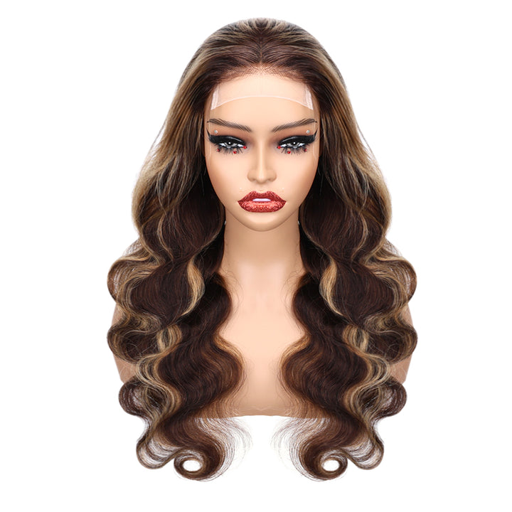 Kinnis Highlight Body Wave Wig #P4/27 Ombre Wig 4x4 Lace Closure Human Hair Wig