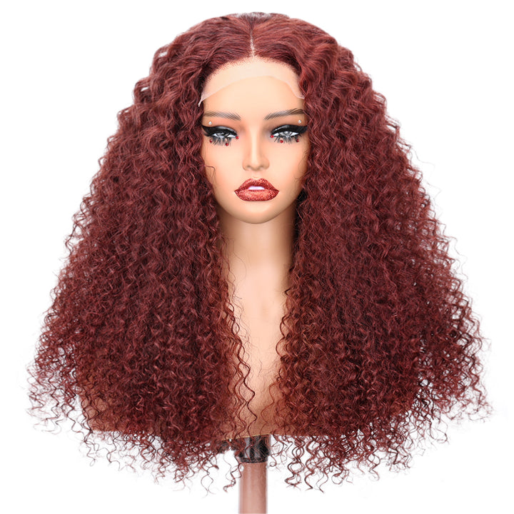 Kinnis Reddish Brown Jerry Curly 5x5 HD Lace Closure Wig Gluleless Colored Human Hair Wigs Pre Plucked