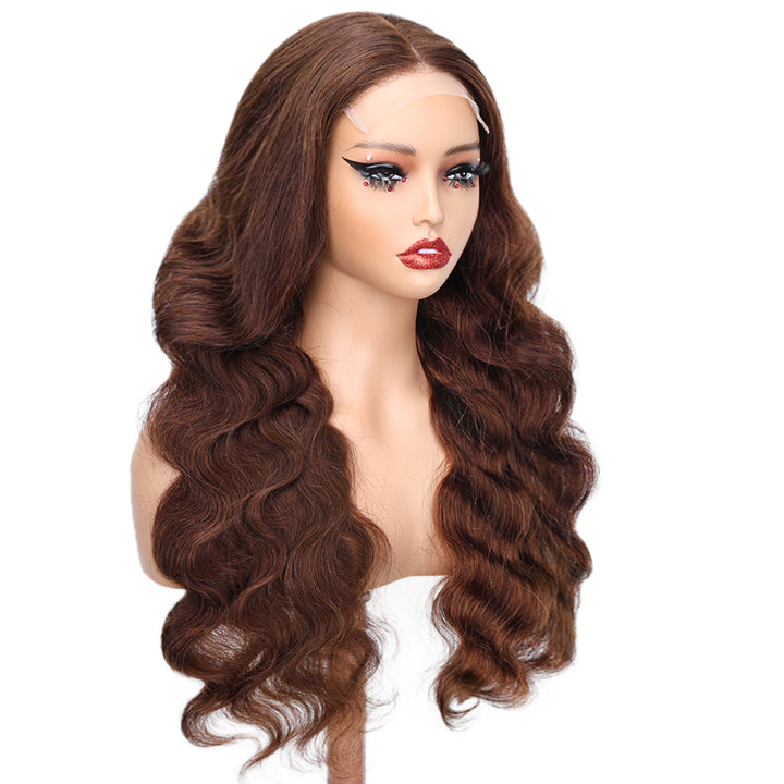 Kinnis Chocolate Brown Body Wave Transparent 5x5 HD Lace Closure Human Hair Wig Pre Plucked