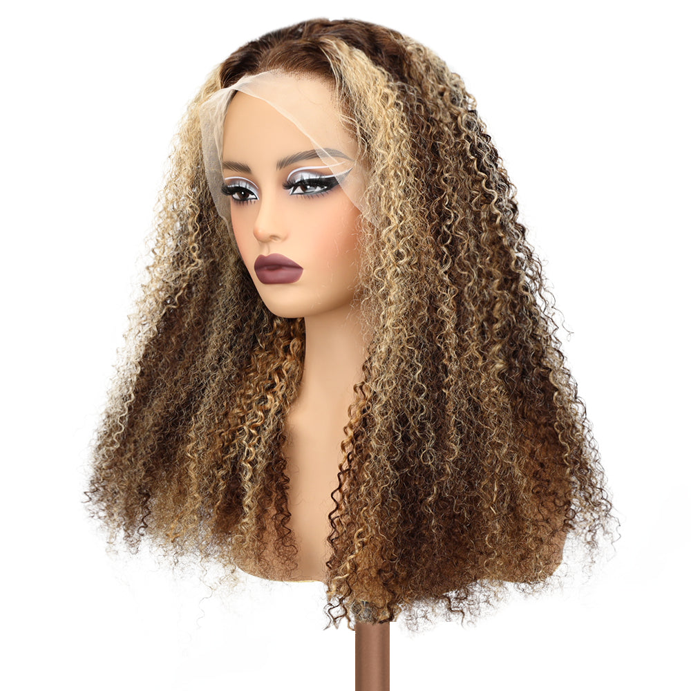 Kinnis Honey Blonde #P4/27 Highlight 13x4 HD Lace Frontal Curly Wig Human Hair Wig