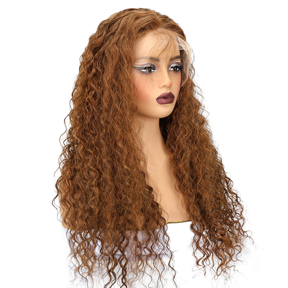 Kinnis #4 Chocolate Brown Water Wave Wig Transparent Pre-plucked 13x4 Lace Wig Human Hair