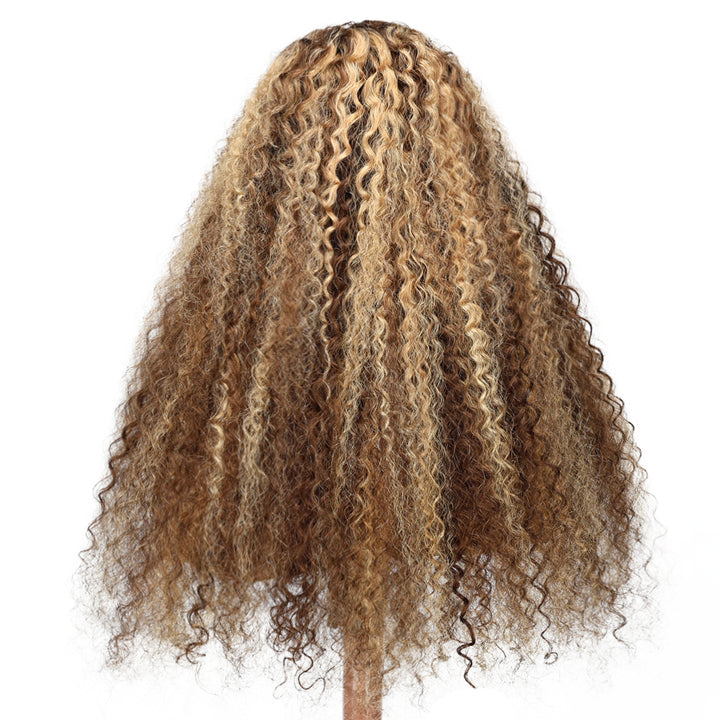 Kinnis 13x6 HD Lace Front Curly Wig Honey Blonde Piano Highlights Transparent Human Hair Wigs