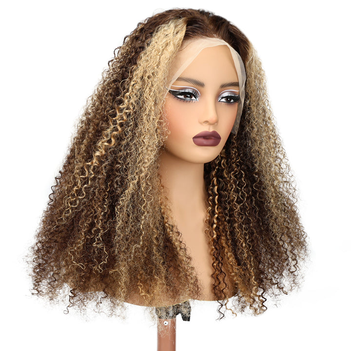 Kinnis Honey Blonde #P4/27 Highlight 13x4 HD Lace Frontal Curly Wig Human Hair Wig