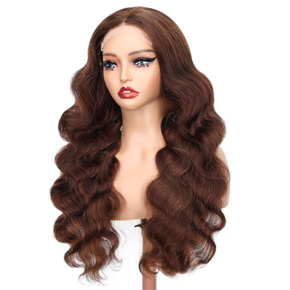 Kinnis Chocolate Brown Body Wave Transparent 5x5 HD Lace Closure Human Hair Wig Pre Plucked