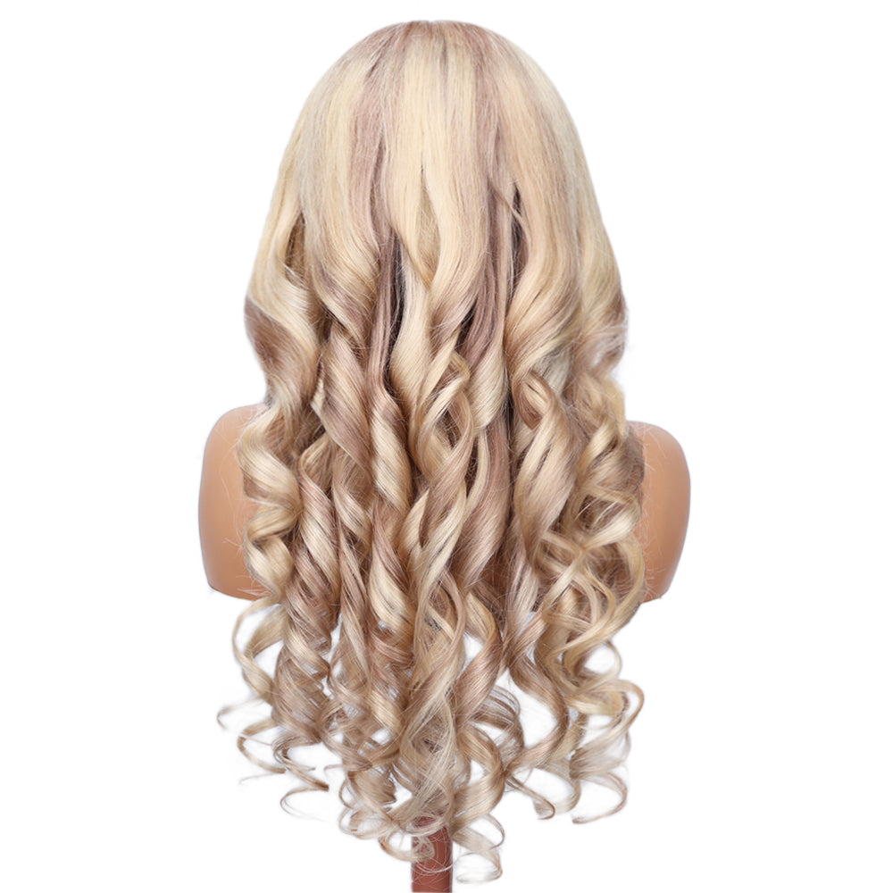 Kinnis #P18/613 Ash Blonde Highlights Body Wave 13x4 Lace Front Wig Transparent Lace Blonde Hair Color