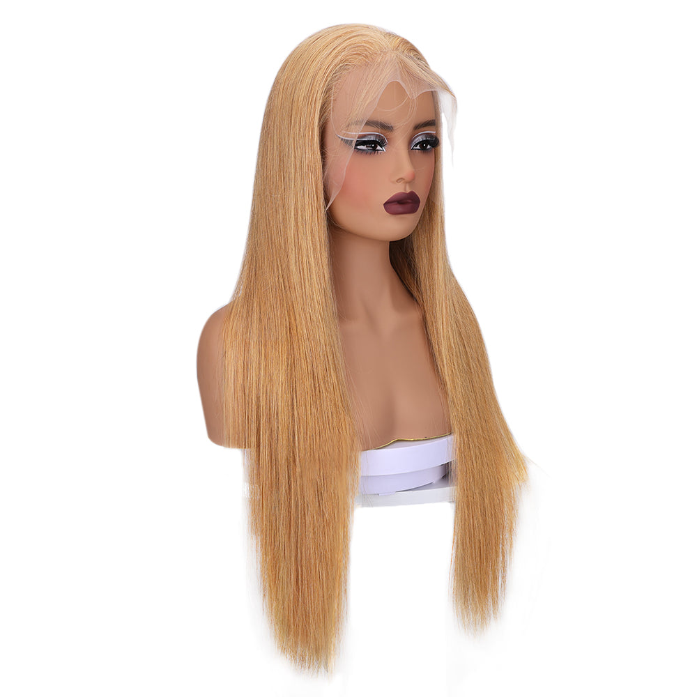 Kinnis #27 Honey Blonde Straight Hair 13x4 HD Transparent Lace Frontal Human Hair Wig