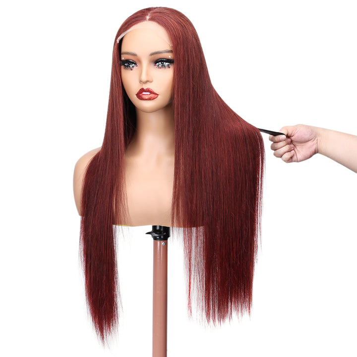 Kinnis #33 Reddish Brown Straight Hair Glueless 5x5 HD Lace Auburn Colored Human Hair Wig