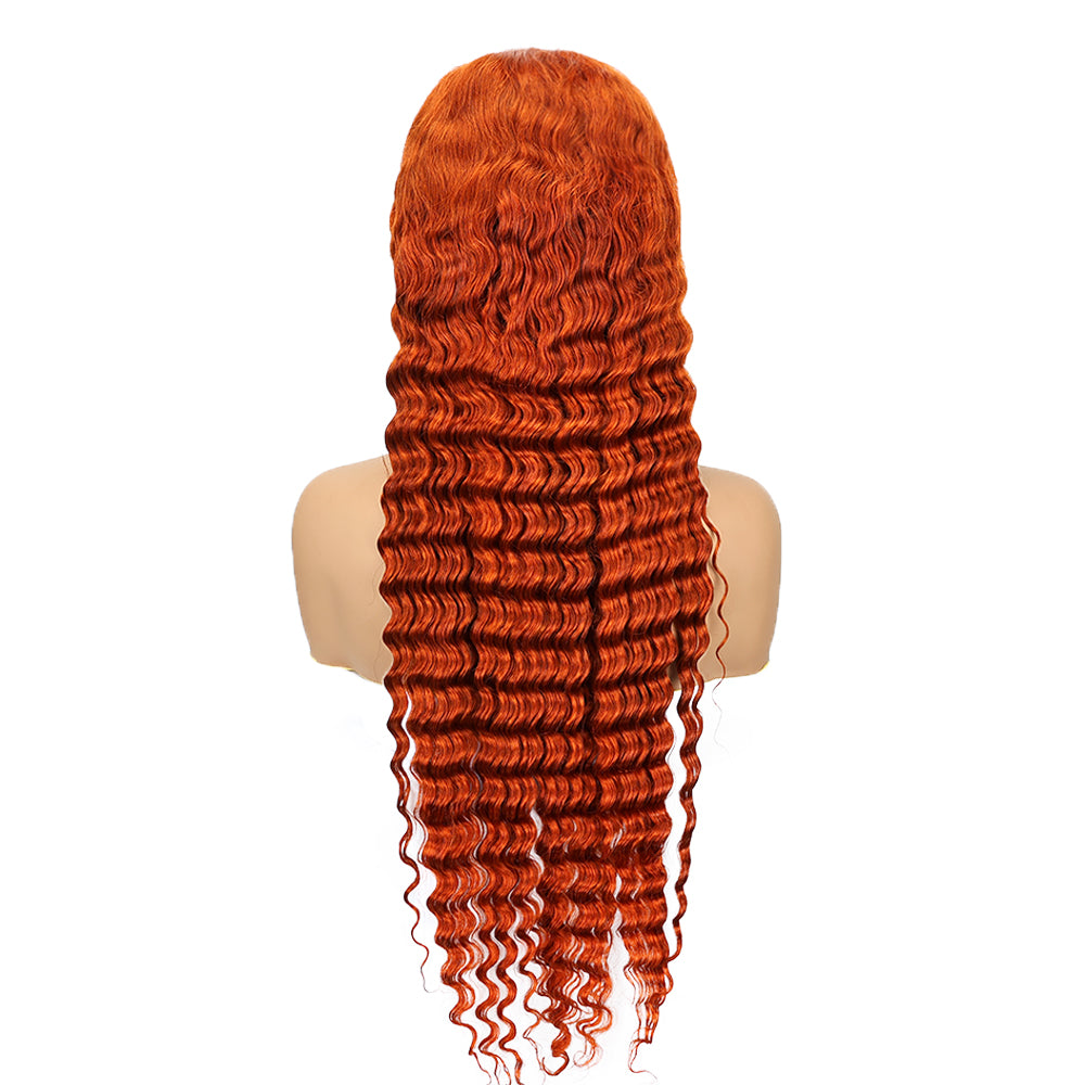 Kinnis Deep Wave Ginger Orange 13x4 HD Lace Front Wigs Human Hair Wig